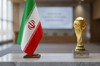 Iran flag, and the World Cup, side by side