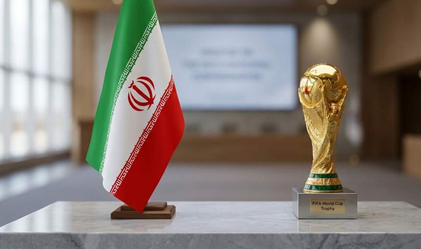 Iran flag, and the World Cup, side by side