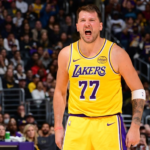 Luka Doncic screaming after making 51 points for LA Lakers