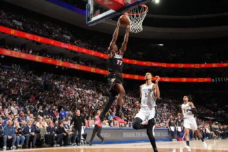 VJ Edgecombe is one of three rookies in the NBA averaging at least 15.0 points, 5.0 rebounds, and 3.0 assists per game.