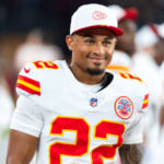 Trent McDuffie in Kansas City Chief Jersey after the game.
