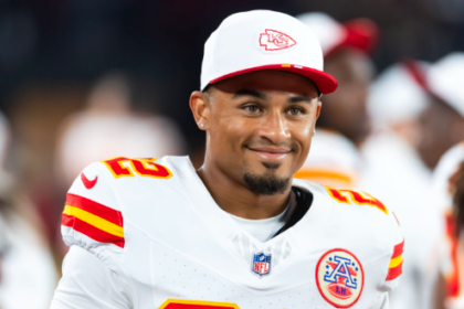 Trent McDuffie in Kansas City Chief Jersey after the game.