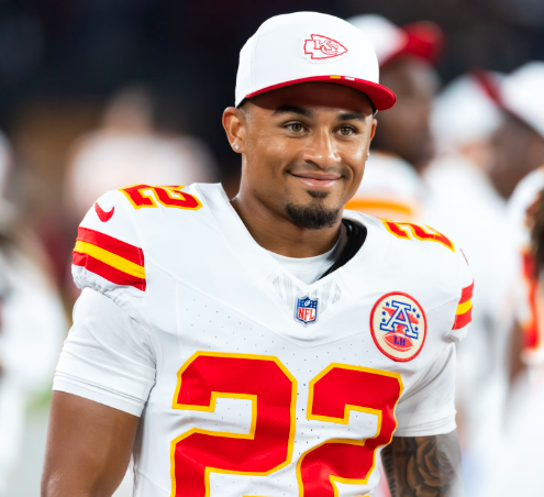 Trent McDuffie in Kansas City Chief Jersey after the game.