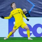 Ole Didrik Blomberg after scoring his second goal for Bodo Glimt against Sporting Lisbon