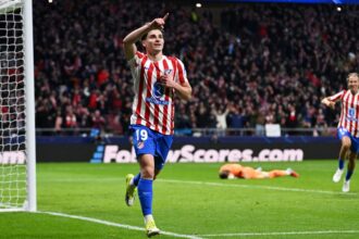 Julian Alvarez scoring a brace for Atletico Madrid