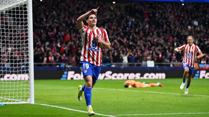 Julian Alvarez scoring a brace for Atletico Madrid