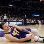 Luka Doncic writhes in pain.