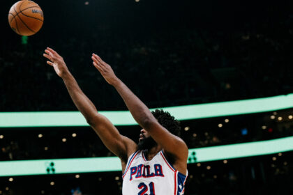 Joel Embiid in action against Celtics