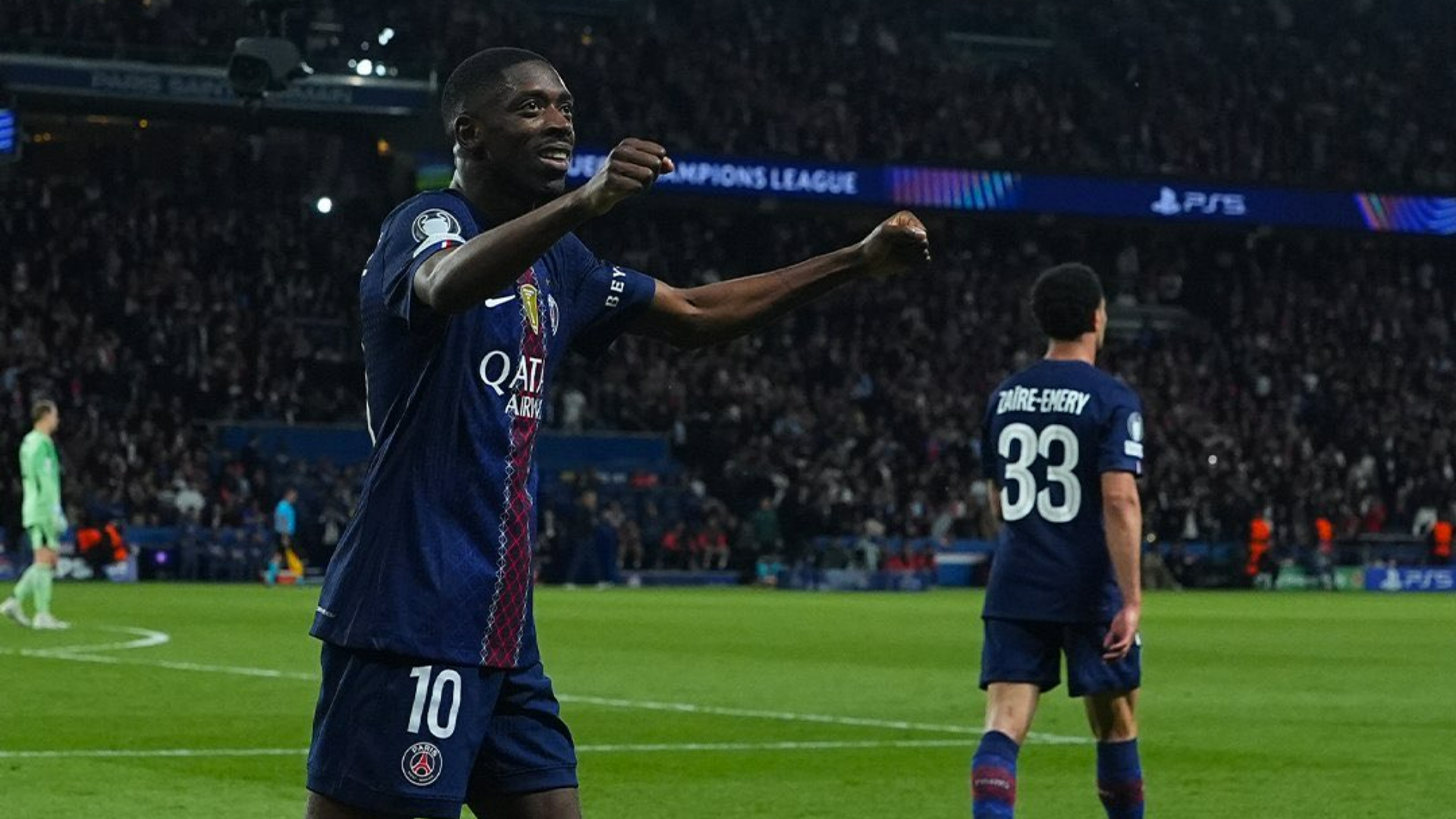Man of the Match, Ousmane Dembele jubilate after PSG edged Batern Munich 5-4 in the first leg of the semi-final of the 2025/2026 UEFA Champions League. 