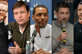 Timberwolves GM Matt Lloyd, Pistons senior vice president Dennis Lindsey, Hawks senior vice president Bryson Graham, Cavaliers GM Mike Gansey and Spurs assistant GM Dave Telep