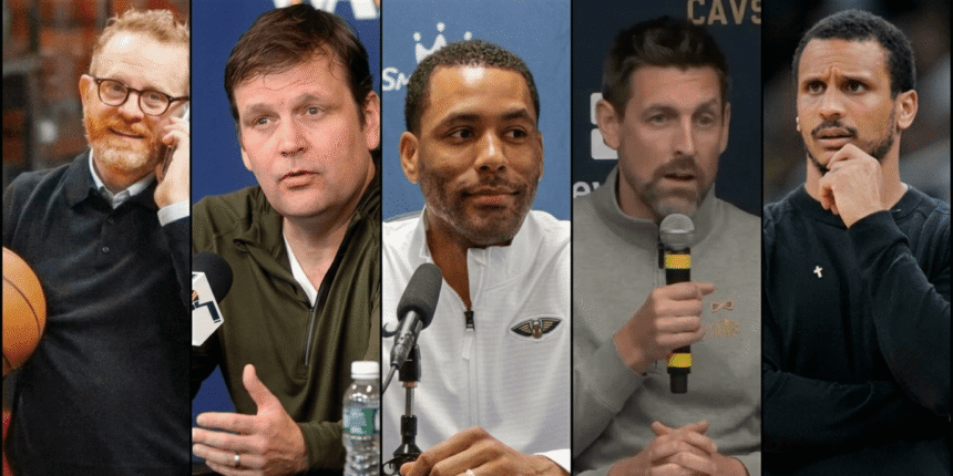 Timberwolves GM Matt Lloyd, Pistons senior vice president Dennis Lindsey, Hawks senior vice president Bryson Graham, Cavaliers GM Mike Gansey and Spurs assistant GM Dave Telep