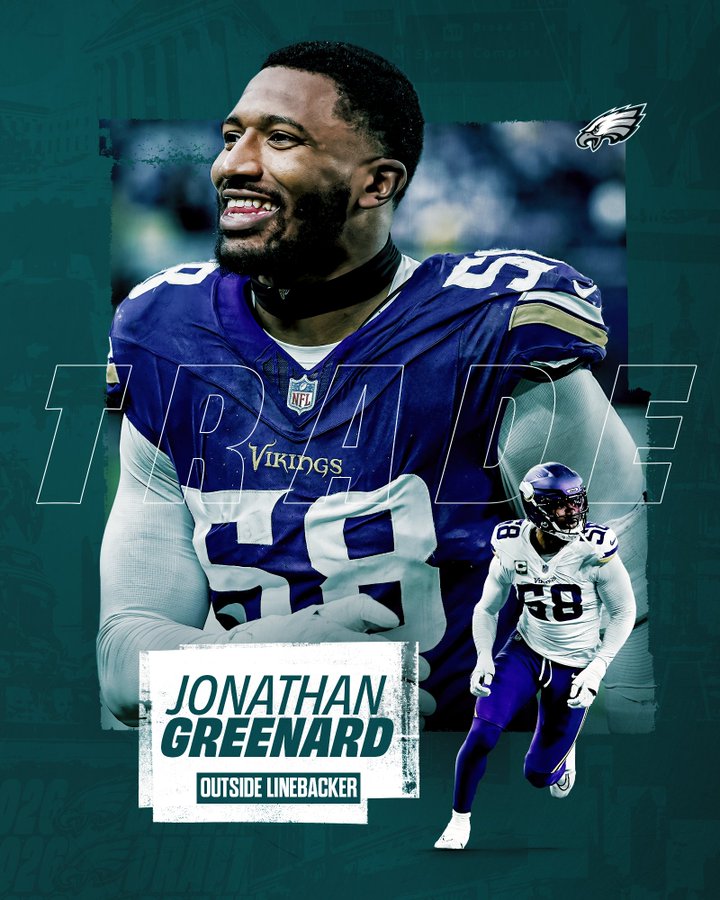 We have acquired OLB Jonathan Greenard and a 2026 7th-round pick (No. 244 overall) from the Vikings in exchange for a 2026 3rd-round pick (No. 98 overall) and a 2027 3rd-round pick.