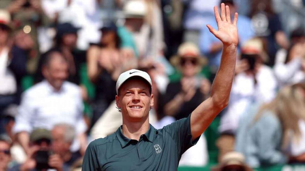 Jannik Sinner is all smiles as he celebrates his straight-sets victory over Alexander Zverev in Saturday's semifinal. 