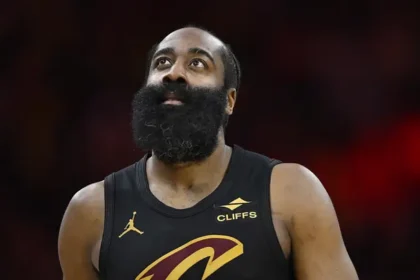 Feb 11, 2026; Cleveland, Ohio, USA; Cleveland Cavaliers guard James Harden (1) stands on the court in the fourth quarter against the Washington Wizards at Rocket Arena. Mandatory Credit: David Richard-Imagn Images | David Richard-Imagn Images