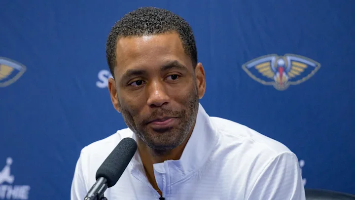 New Orleans Pelicans general manager Bryson Graham takes part in Pelicans Media Day at the Smoothie King Center on September 30, 2024. | Matthew Hinton-Imagn Images