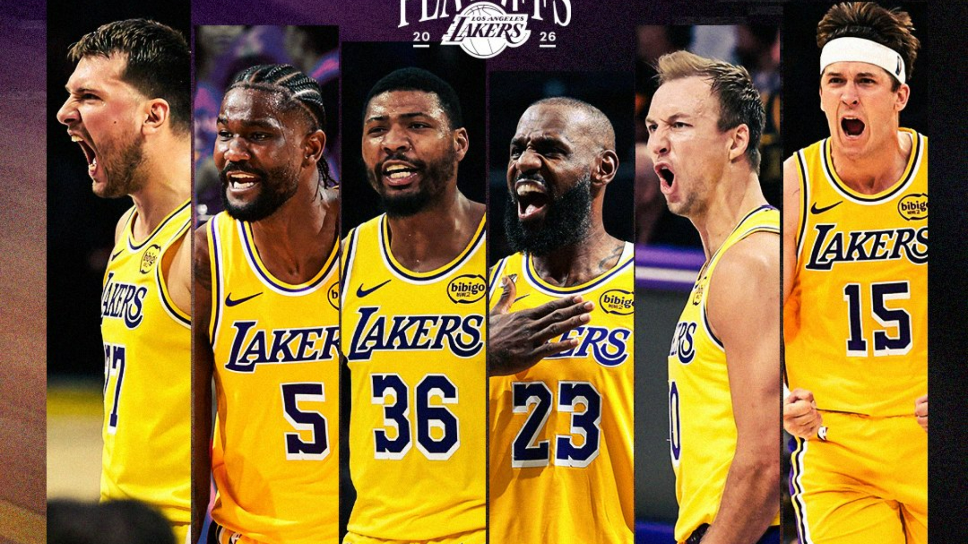 Collage of Lakers players after ousting Rockets.