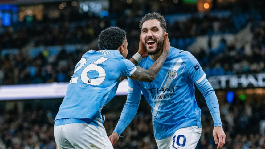 Cherki and Savinho celebrate Man City win over Crystal Palace