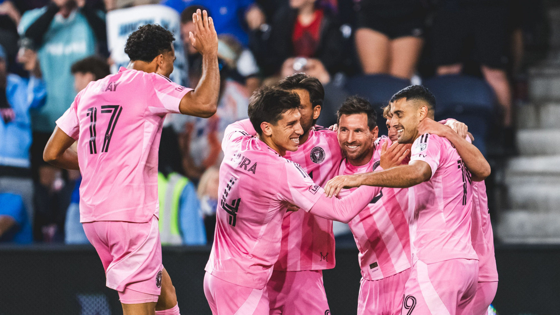 Messi and his teammates celebrate 