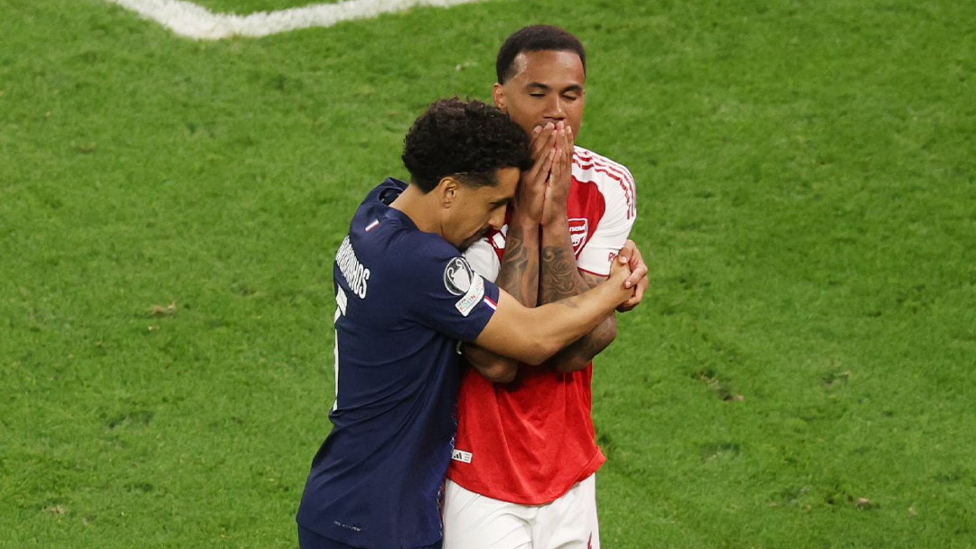 Marquinhos consoles Gabriel after a penalty miss