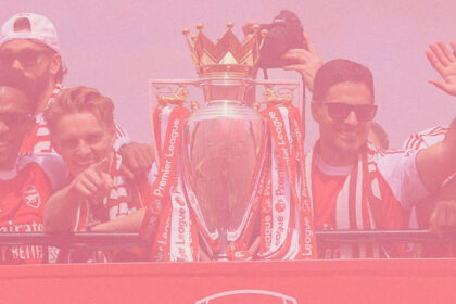 Arsenal parade trophy in North London
