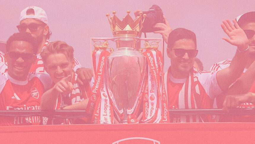 Arsenal parade trophy in North London