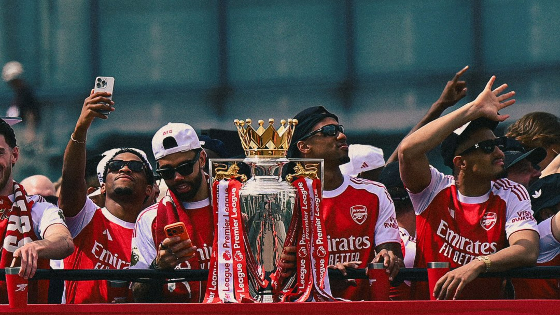 Arsenal parade trophy in North London