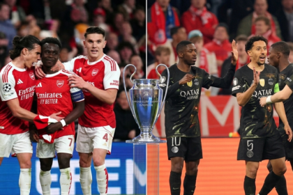 Arsenal and PSG collage for UCL final.