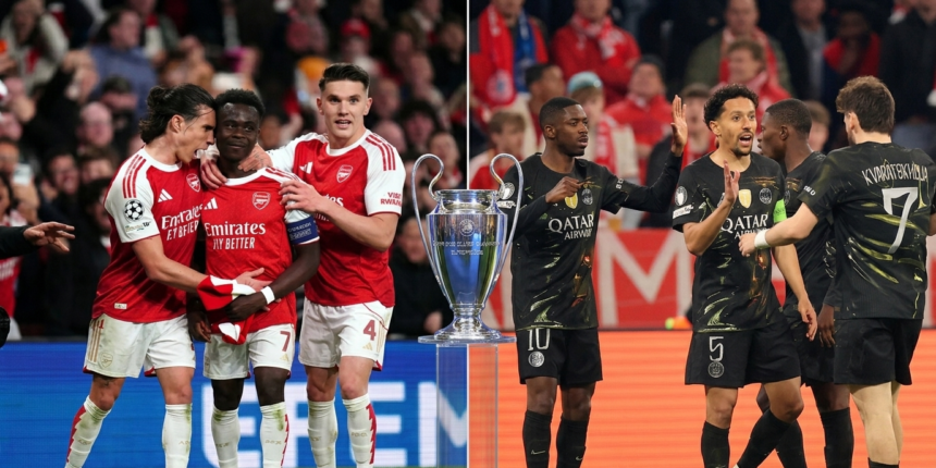 Arsenal and PSG collage for UCL final.