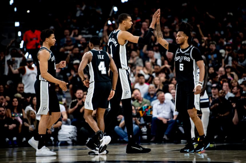 Wembanyama and teammates celebrate after leading series against Timberwolves 3-2