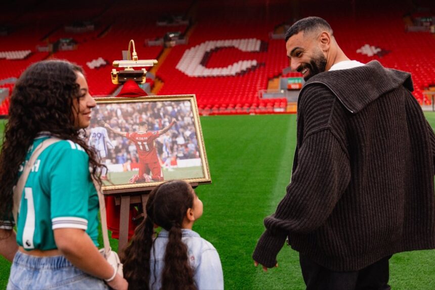 Mohamed Salah and family at Anfield.