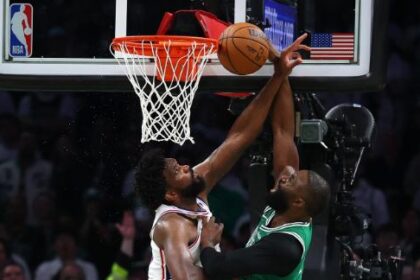 Joel Embiid stops Jaylen Brown posterization attempt with amazing block