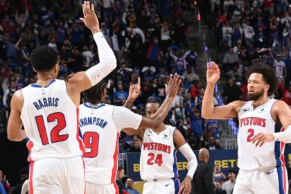 Cunningham and Team mates after dispatching Orlando Magic in 2026 NBA playoff series