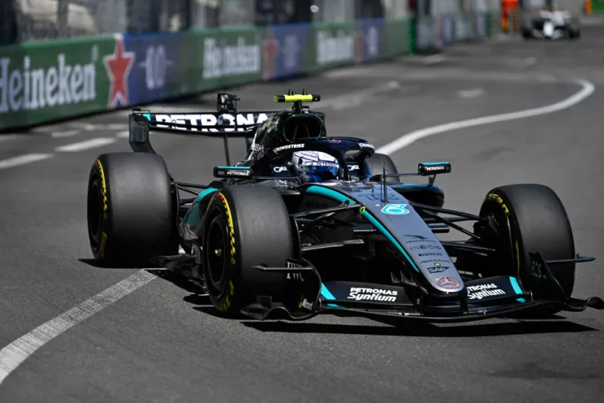 Italy's Andrea Kimi Antonelli steers his Mercedes during the Formula One Monaco Grand Prix race at the Monaco racetrack,