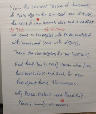 Iran's handwritten note after their second Group G game against Belgium.