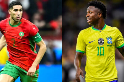 A collage of Achraf Hakimi and Vinicius Jr.
