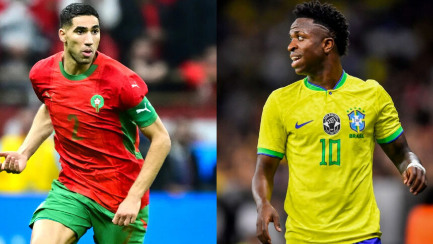 A collage of Achraf Hakimi and Vinicius Jr.