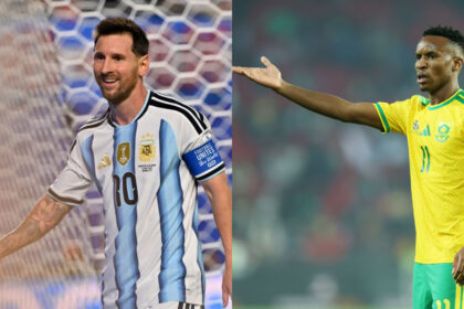 Collage of Lionel Messi and Themba Zwane