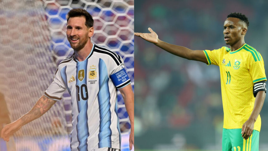 Collage of Lionel Messi and Themba Zwane