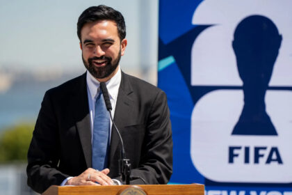 Zohran Mamdani speaks during a FIFA World Cup announcement in New York.