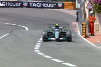 Kimi Antonelli in action at FP3 of the Monaco Grand Prix