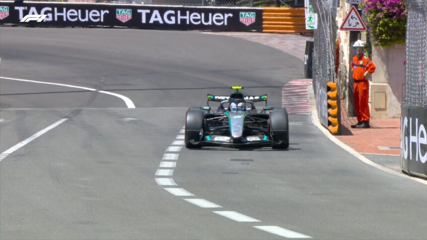 Kimi Antonelli in action at FP3 of the Monaco Grand Prix