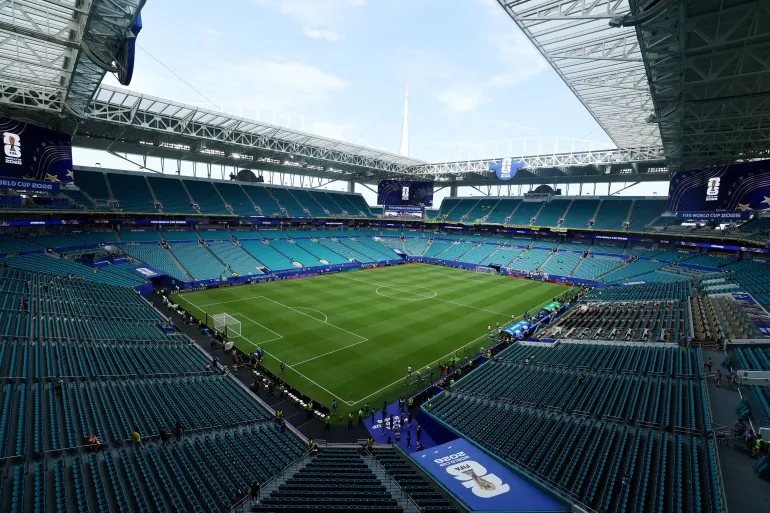 General view inside Miami Stadium before the match