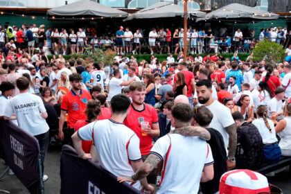 England fans soaking up the World Cup atmosphere at Freight Island in Manchester.
