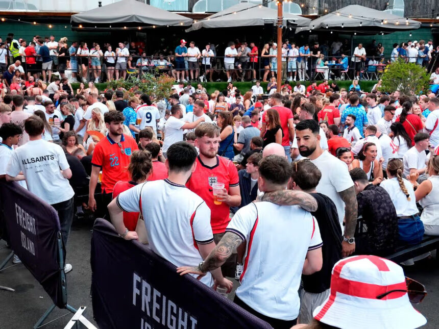 England fans soaking up the World Cup atmosphere at Freight Island in Manchester.