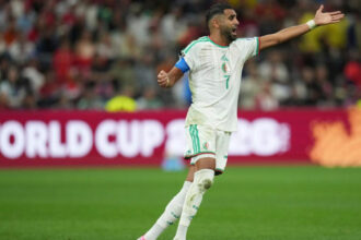 Algeria’s Riyad Mahrez (7) reacts during their World Cup round of 32 match against Switzerland in Vancouver, Jul. 2, 2026.