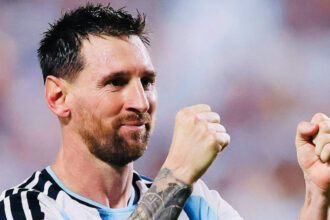 Lionel Messi celebrates after scoring against Cape Verde