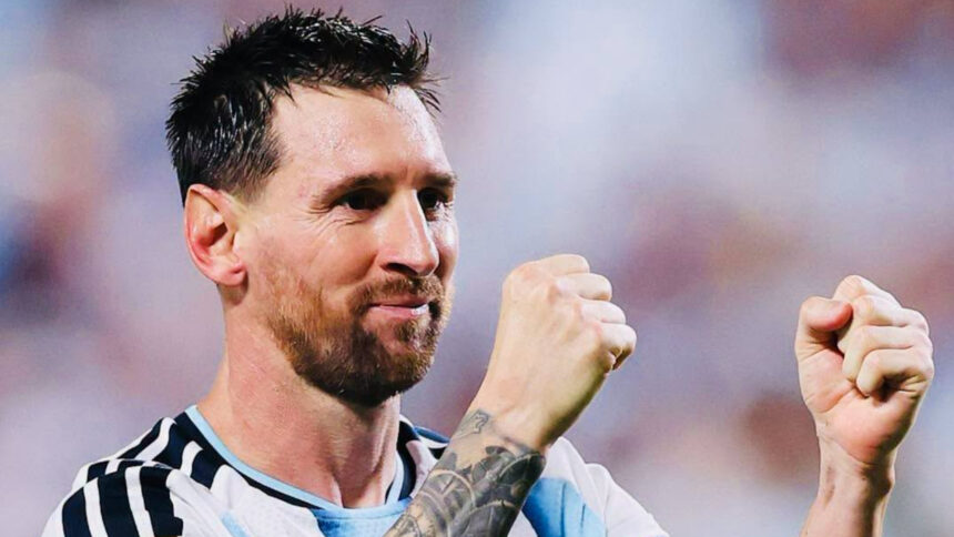 Lionel Messi celebrates after scoring against Cape Verde