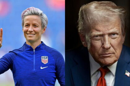 Collage of Megan Rapinoe and Donald Trump