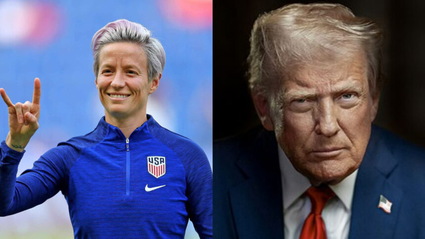 Collage of Megan Rapinoe and Donald Trump