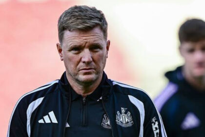 Newcastle United Head Coach Eddie Howe looks on at Bristol City